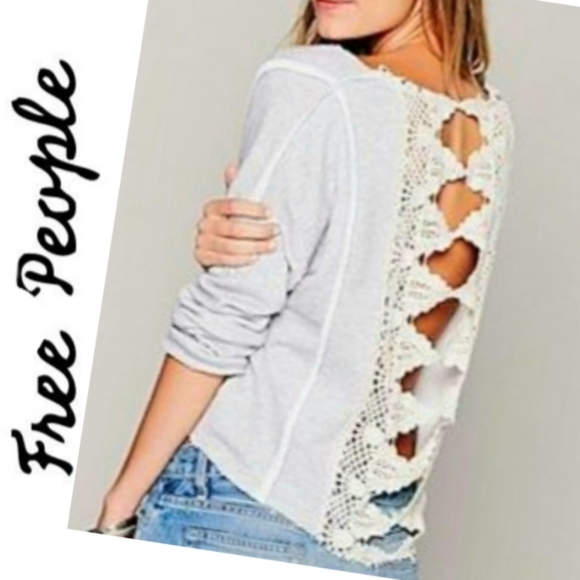 Free People Tops - FREE PEOPLE Lace Back Oversized Sweatshirt NWOT